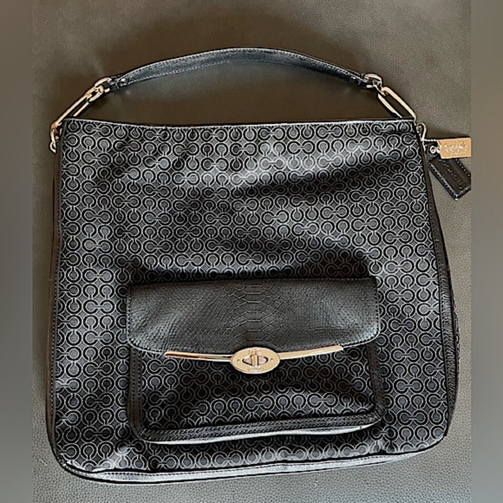 Coach Madison OP Art Pearlescent Black Signature Hobo / Shoulder Bag